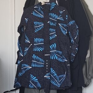 Ofuure palm fronds blue black floral flowers tropical African dress